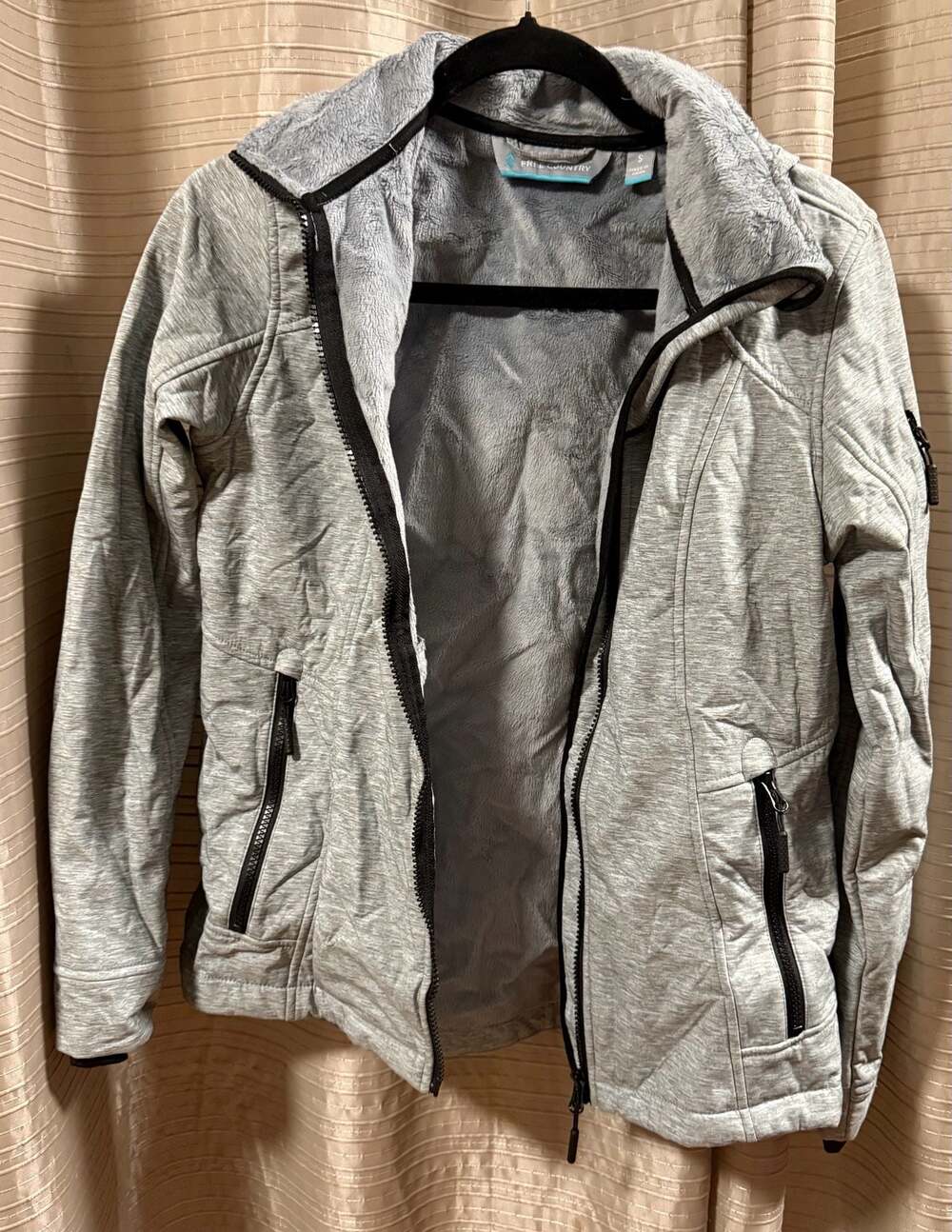 Free Country Women's Size Small Gray Softshell Hooded Jacket with Faux Fur Linin